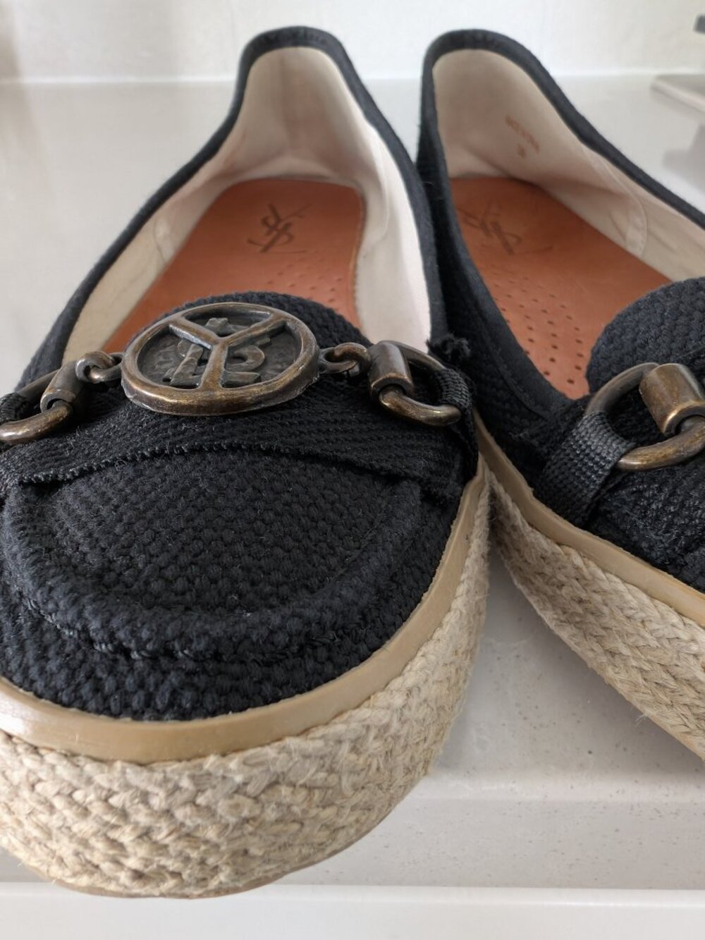 Yves Saint Laurent Black Canvas Espadrille Loafers with Metal YSL Medallions - Picture 4 of 11